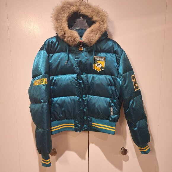 NFL Jackets & Blazers - Green Bay Packer's 90s Vintage Fur Trim Hooded Jacket